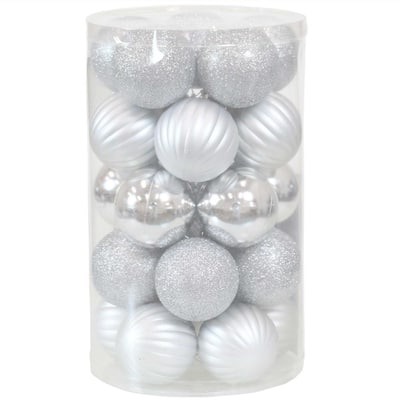 Silver Beautiful Baubles Plastic Ornament Set (25-Piece)