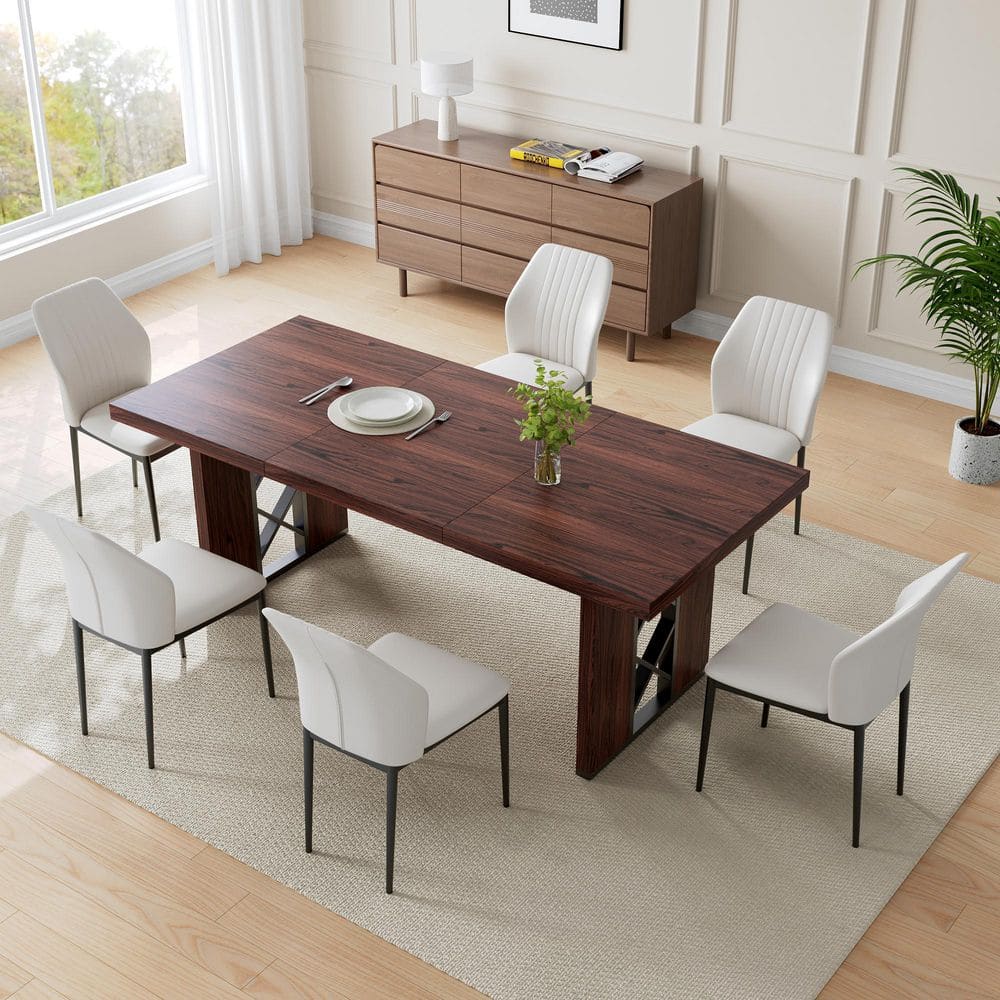 GOJANE 7-Pieces Rectangular Walnut MDF Top Dining Table Set