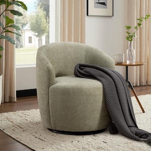 Light Green Chenille Fabric Swivel Accent Armchair with Black Powder Coating Metal Ring