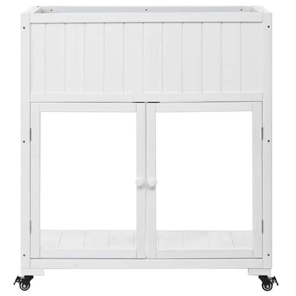 maocao hoom 35.4 x 17.7 x 37.4 in. Mini Wood Cold Frame, Compact 2-Doors Garden Greenhouse with Wheels, Raised Bed with Liner, White