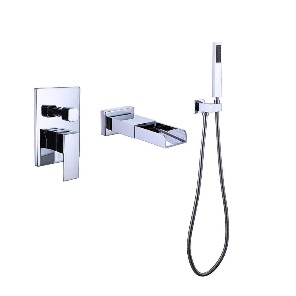 Flynama SingleHandle 1 Spray Waterfall Wall Mounted Tub and Shower Faucet Handheld Bathtub
