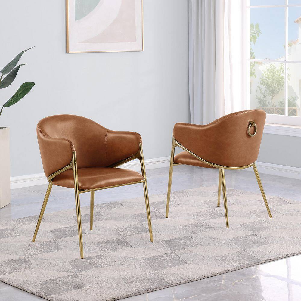 Saige Toffee Color Leath-Aire Upholstery Side Chairs Set of 2 With Gold Chrome Base price history on PriceWatchPro