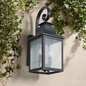 2-Light Outdoor/Indoor Wall Sconce, Black, Glass Shade Modern Wall Lighting Porch Light, E12, Bulb Not Included