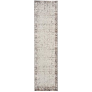 Elation Ivory Grey 2 ft. x 18 ft. All-over design Contemporary Runner Area Rug