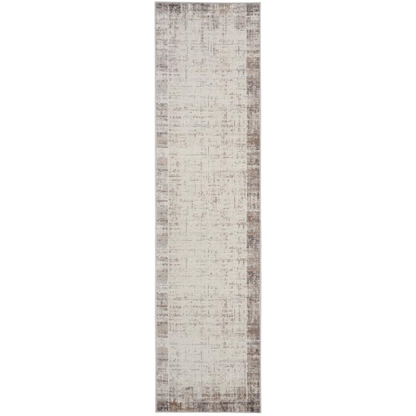 Nourison Elation Ivory Grey 2 ft. x 18 ft. All-over design Contemporary Runner Area Rug
