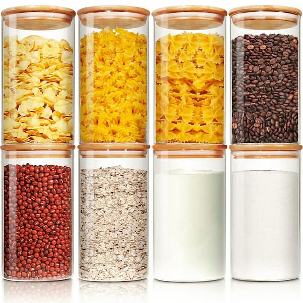 8-Piece Glass Jars Set with Bamboo Lids, Airtight Food Storage Containers for Pantry Kitchen