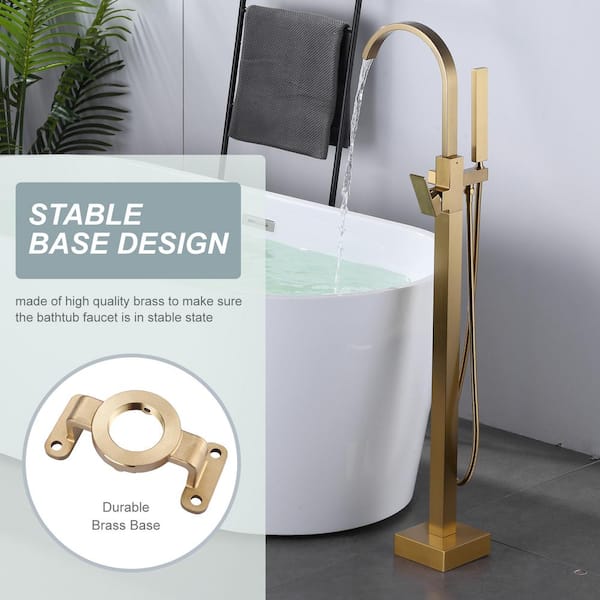 Brass Single-Handle Floor Mount Claw Foot Freestanding Tub Faucet Bathtub Filler with Hand Shower in Gold
