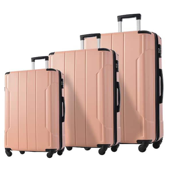 AULEDIO 3-Piece Pink Spinner Suitcase with TSA Lock Lightweight Luggage Set
