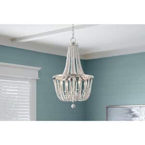 Adelaide 4-Light Weathered White Wood Bead with Brushed Nickel Chandelier