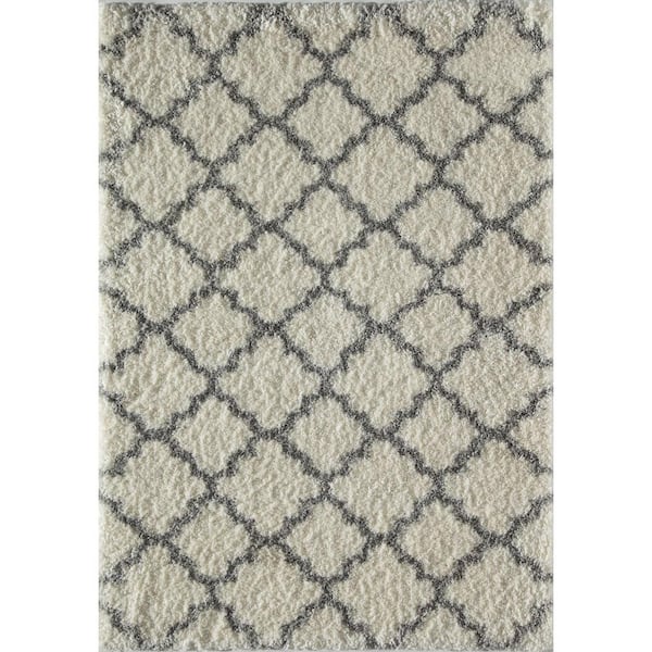 Rugs America Feather Shag Ivory grey Quatrefoil 2'x4' Contemporary White Area Rug