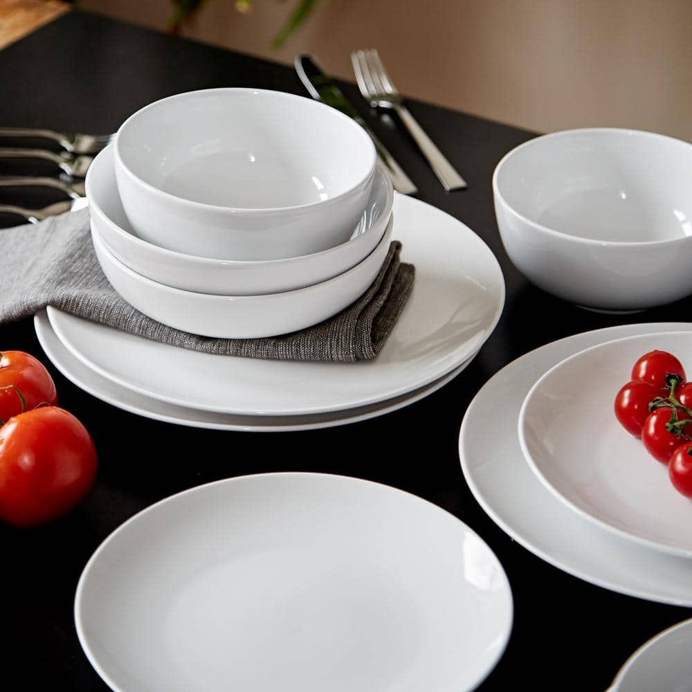 Glossy White 16-Piece Porcelain Dinnerware Set for 4