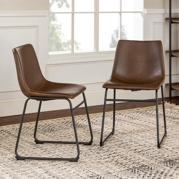 Walker Edison Furniture Company 18" Industrial Faux Leather Dining Chair, set of 2 - Brown