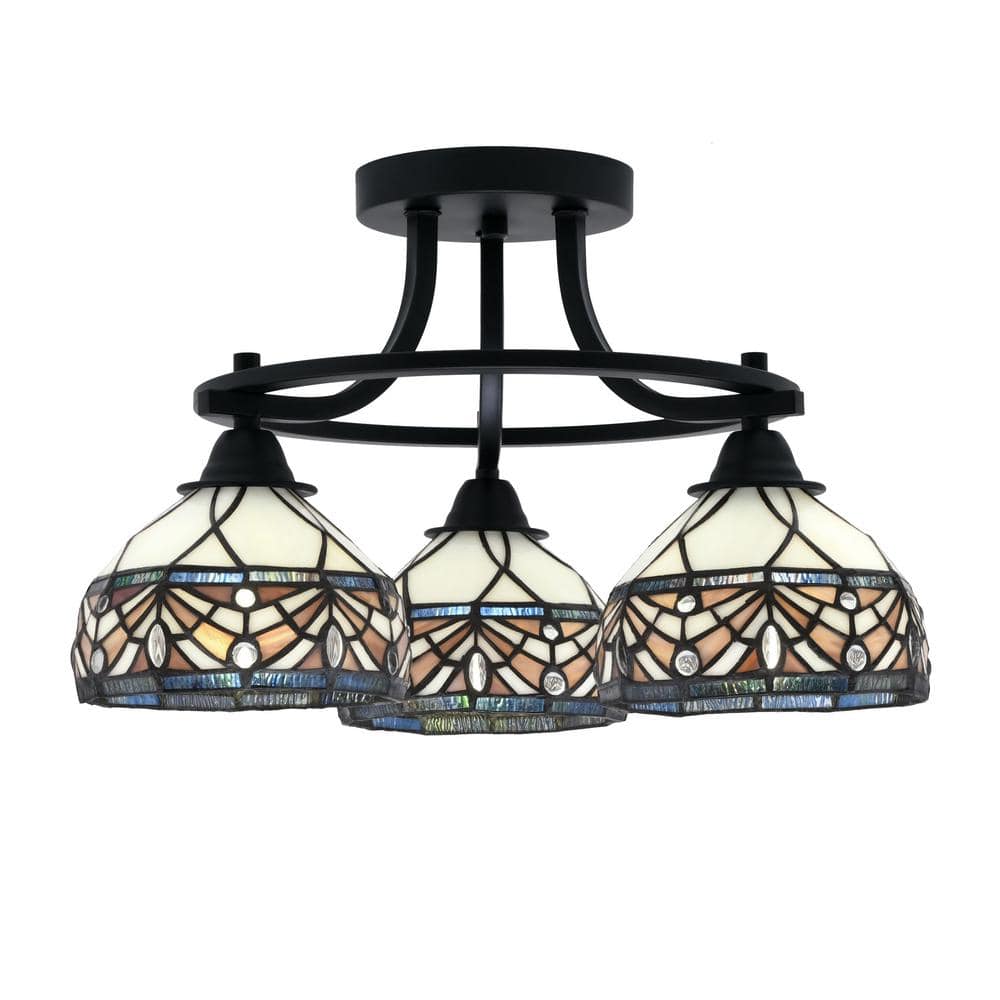 Madison 3-Light Semi-Flush Shown In Matte Black Finish With 17.25 in. Royal
