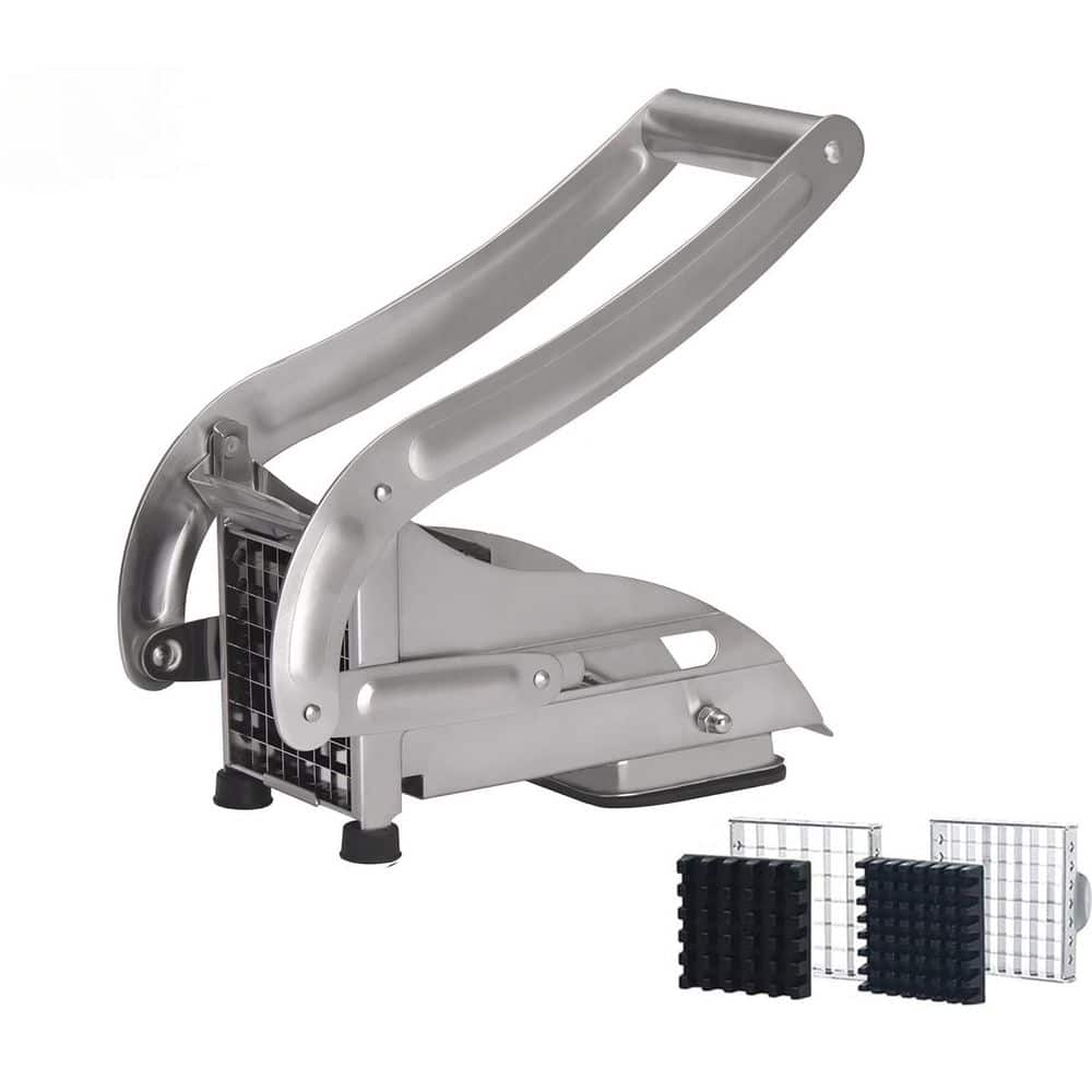 French Fry Cutter Stainless Steel Potato Slicer with 2 Blade Options No-Sli