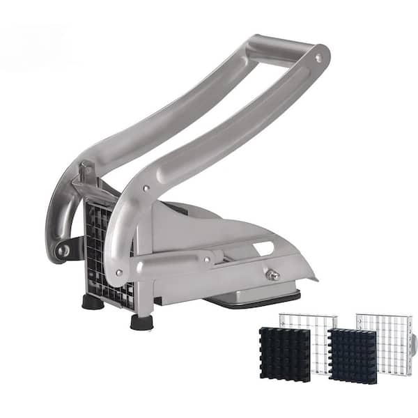 Adrinfly French Fry Cutter Stainless Steel Potato Slicer with 2 Blade Options No-Slip Suction Base for Air Fryer Use