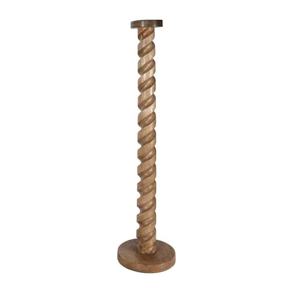 Brown 9 in. x 36 in. Natural Wood Solid Spiral Floor Pillar Candle Holder