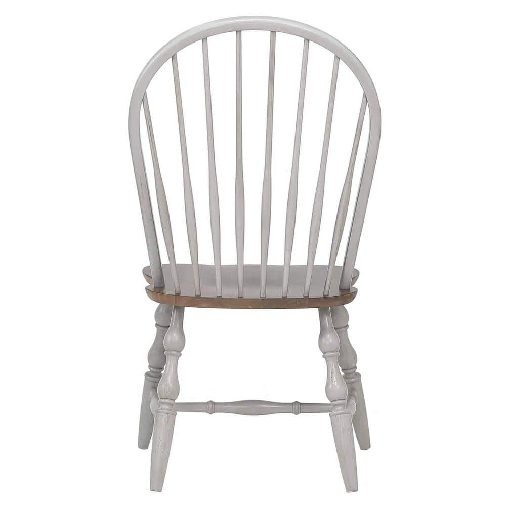 Light Gray and Nutmeg Brown High Windsor Wood Side Chair
