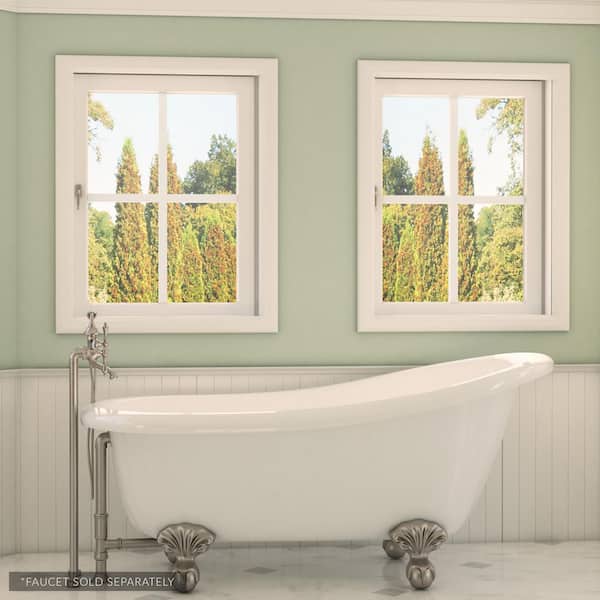PELHAM & WHITE Glendale 67 in. Acrylic Slipper Clawfoot Bathtub in White, Ball-and-Claw Feet, Drain in Brushed Nickel