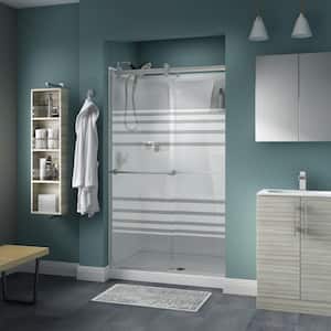 Contemporary 47-3/8 in. W x 71 in. H Frameless Sliding Shower Door in Nickel with 1/4 in. Tempered Transition Glass