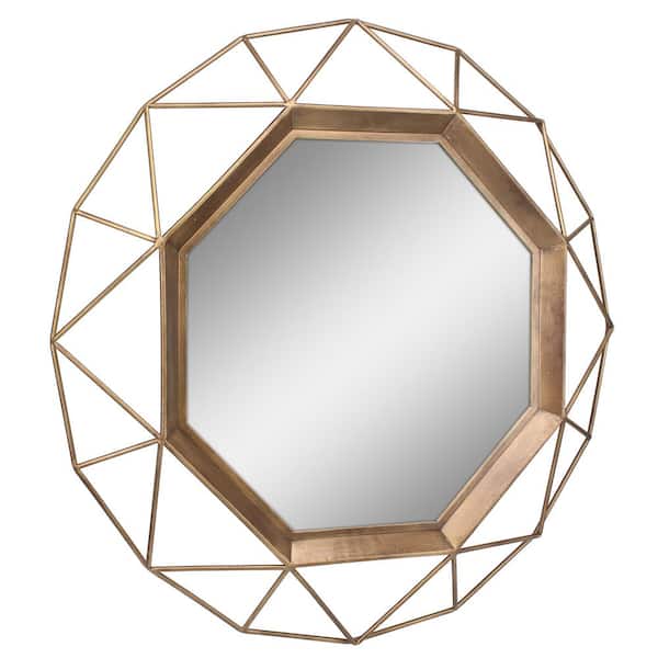 Set of 3 Hanging Gold Framed Octagonal Geometric Mirrors 