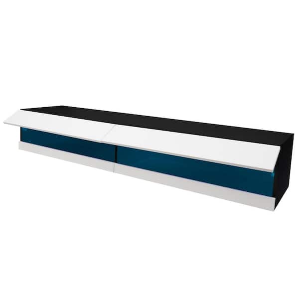 Unbranded White and Black 180 Wall Mounted Floating 80 in. TV Stand with 20 Color LEDs