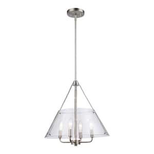 Alivia 17.5 in. 4-Light Brushed Nickel Pendant Light Fixture with Clear Glass Shade