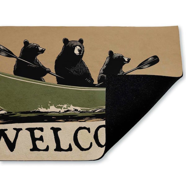 Bears Paddling Canoe Beige 18 in. x 30 in. Polyester Non-Slip Outdoor Door Mat