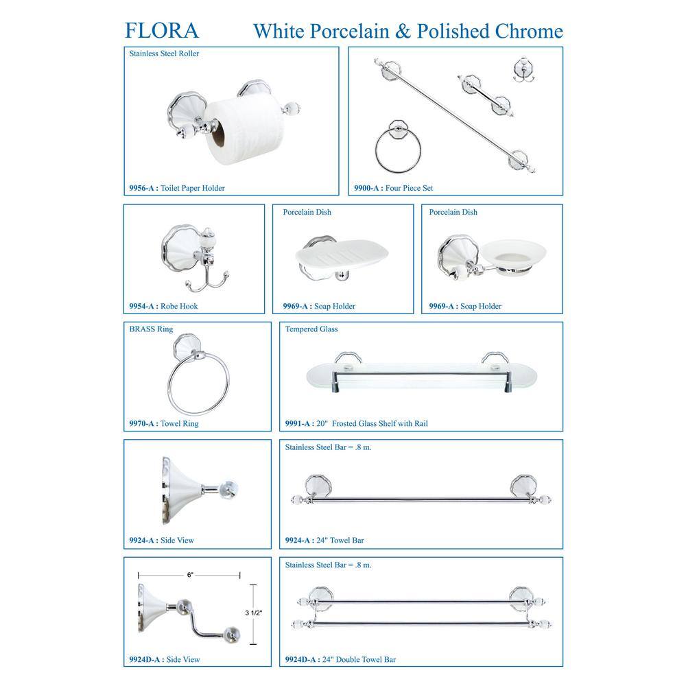 Polished Chrome and White Ceramic 4-Piece Bathroom Hardware Set