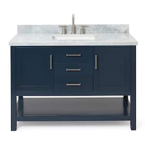 Bayhill 49 in. W x 22 in. D x 36 in. H Bath Vanity in Midnight Blue with Carrara White Marble Top