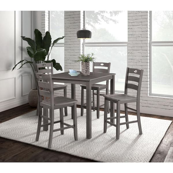 Furniture of America Bravo 5-Piece Square Gray Wood Top Counter Height Dining Room Set