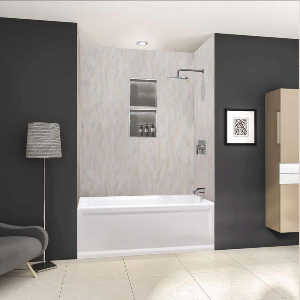 Lusso 60 in. x 60 in. x 72 in. 3-Piece Glue-Up Solid Surface Alcove Shower Wall Surround in Creme Carmel price history on PriceWatchPro