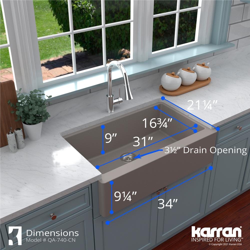 Concrete Gray Quartz Farmhouse Single Bowl Kitchen Sink