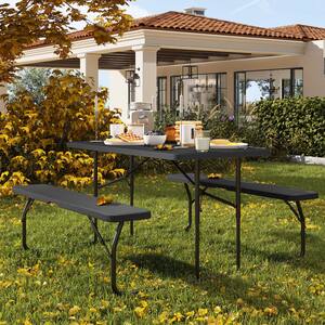4.5 ft. Black Outdoor Picnic Table and Bench with Weather Resistant Resin Tabletop and Stable Steel Frame