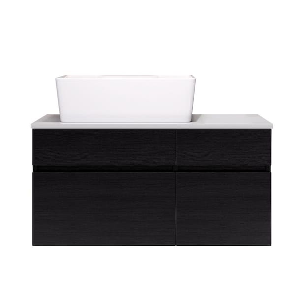 32 in. Single Sink Floating Black Bath Vanity with White Cultured Marble Top