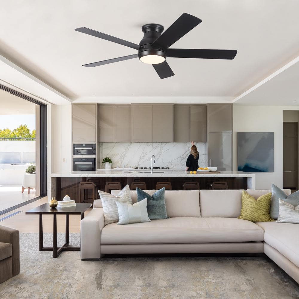 52.2 in. Indoor Matte Black Integrated LED Downrod Mount Standard Ceiling Fan with Remote Control, Bulb Not Included price history on PriceWatchPro