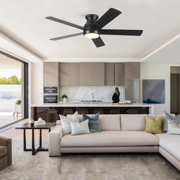 52.2 in. Indoor Matte Black Integrated LED Downrod Mount Standard Ceiling Fan with Remote Control, Bulb Not Included