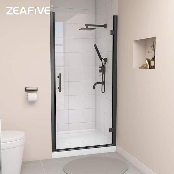34 to 35-1/4 in. W x 72 in. H Frameless Pivot Swing Shower Door in Black with Clear Glass Right Hinged Shower Screen