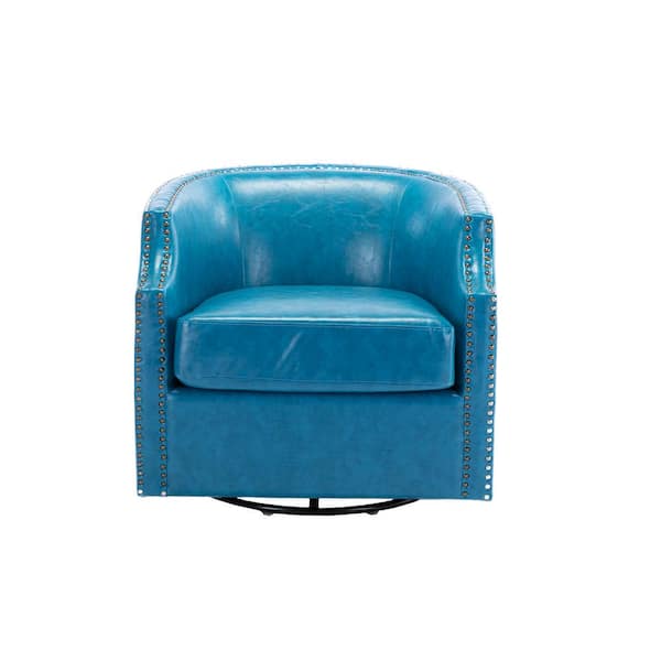 KINWELL Blue 30 in. Wide Faux Leather Swivel Rocking Armchair BSCHF01