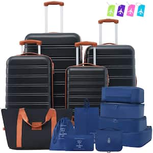5-Piece Black Brown Expandable ABS Hardshell Spinner 16 in. 20 in. 24 in. 28 in. Luggage Set Travel Bag, TSA 8 Bags