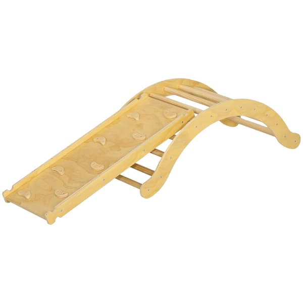 Brown Toddler Climbing Toys, Indoor 4 In 1 Climbing Set with Arch Climber, Ramp and Cushion