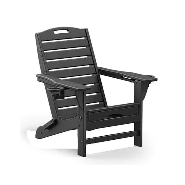 Unbranded Versatile Black Folding Composite Adirondack Chairs Without Cushion (Set of 1)