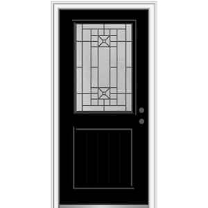 32 in. x 80 in. Courtyard Left-Hand 1/2-Lite Decorative Painted Fiberglass Smooth Prehung Front Door on 6-9/16 in. Frame