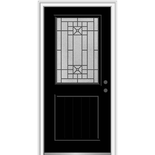 MMI DOOR 36 in. x 80 in. Courtyard Left-Hand 1/2-Lite Decorative Painted Fiberglass Smooth Prehung Front Door on 6-9/16 in. Frame