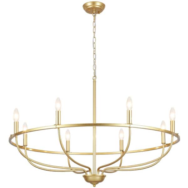 Harri 8 Light Gold Farmhouse Wagon Wheel Chandelier for Living Room, Kitchen Island, dining room with no bulbs included