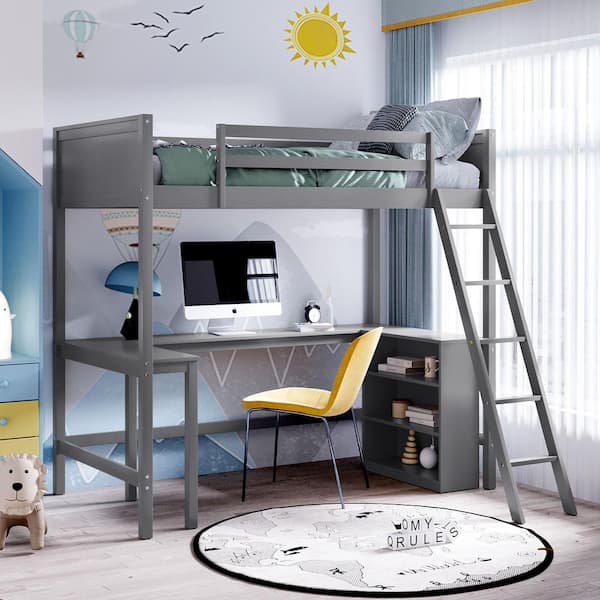 Eer Gray Twin Size Loft Bed With, Build A Bear Twin Loft Bed