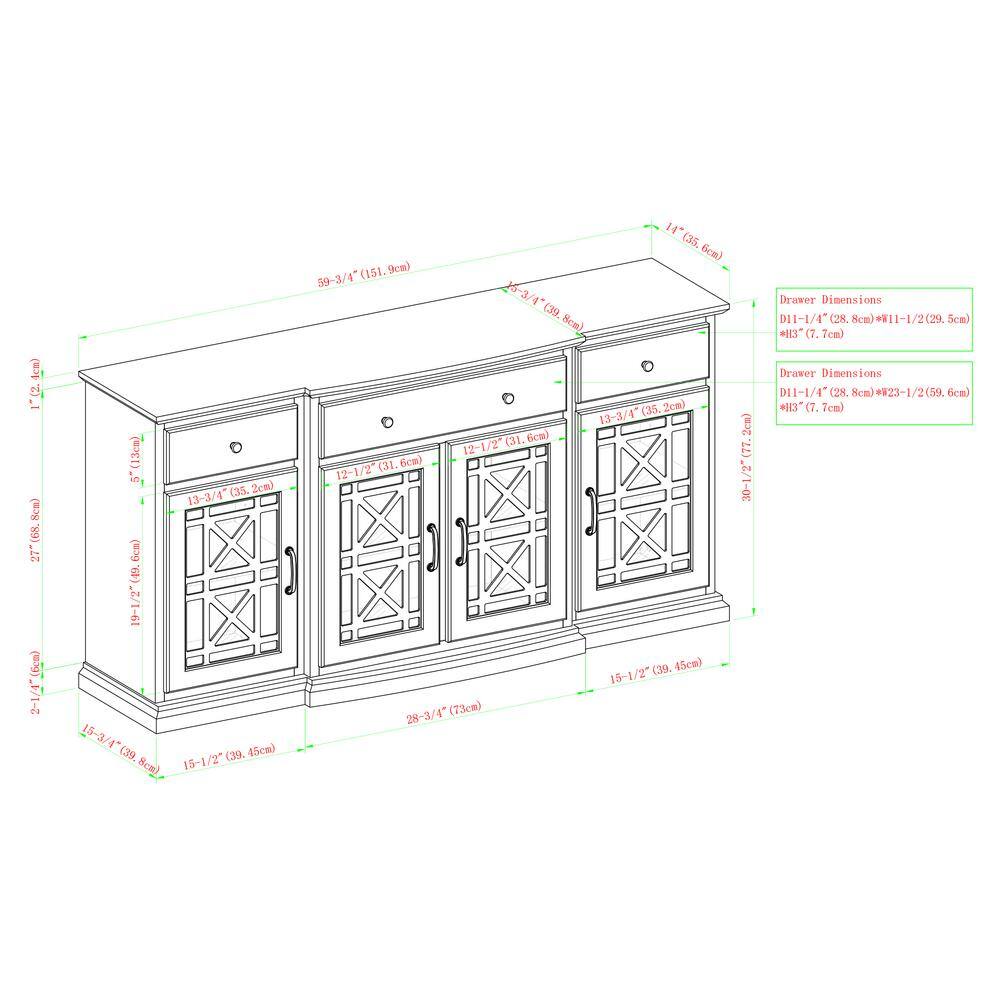 White 60-Inch Sideboard with Fretwork Detail and Cabinet