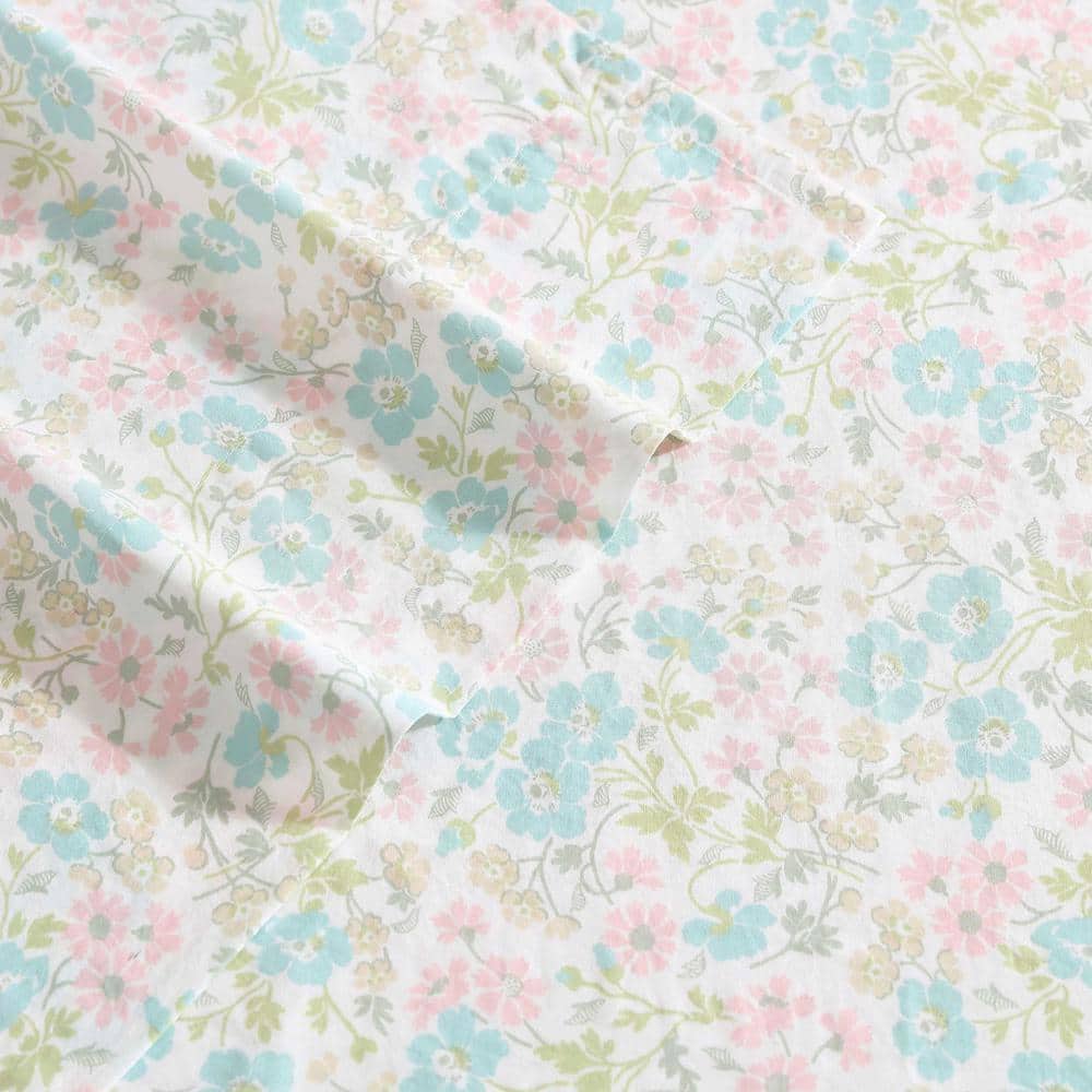 Jaynie Pink and Blue Floral Cotton Queen Sheet Set