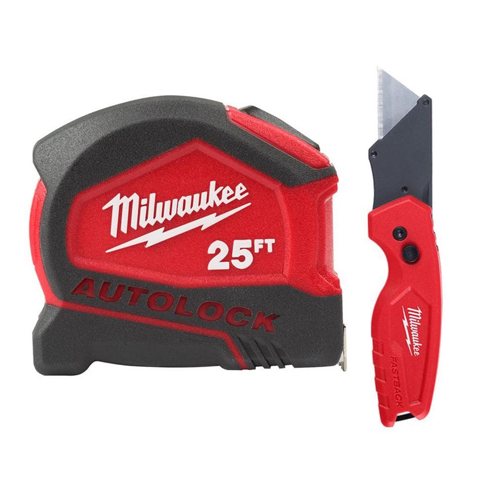 Milwaukee 25 ft. Compact Auto Lock Tape Measure with FASTBACK Compact  Folding Utility Knife 48-22-6825-48-22-1500 - The Home Depot