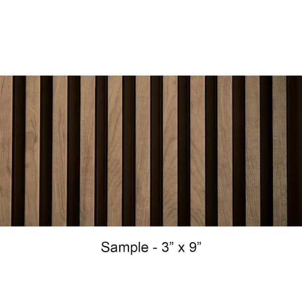 FROM PLAIN TO BEAUTIFUL IN HOURS Take Home Sample - Medium Slats 1/2 in. x 0.25 ft. x 0.75 ft. Maple Brown Foam Wood Wall Panel(1-Piece/Pack)