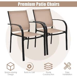 Stackable Metal Patio Outdoor Dining Chair in Brown (Set of 2)